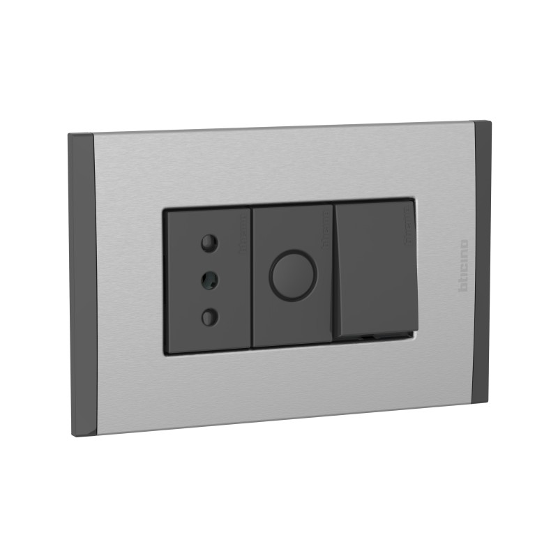 Placa Armada C/Interruptor 10AX - Enchufe 10A - F Polo Antraci PL3P MT