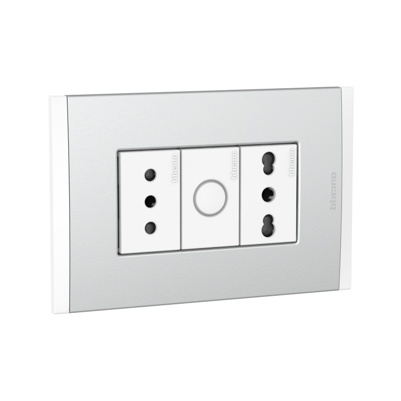 Placa Armada C/Enchufes 10A - 10/16A - F Polo Blanco PL3P Metal Alumi