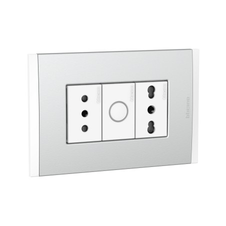 Placa Armada C/Enchufes 10A - 10/16A - F Polo Blanco PL3P Metal Alumi