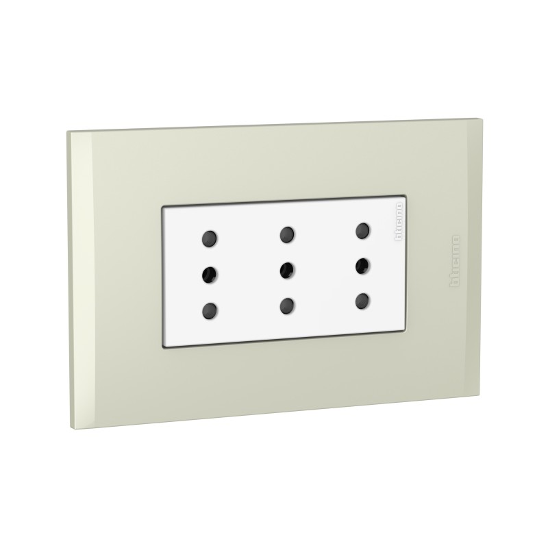 Placa Armada Triplex C/3 Enchufes 2P+T 10A Blanca PL3P Perla