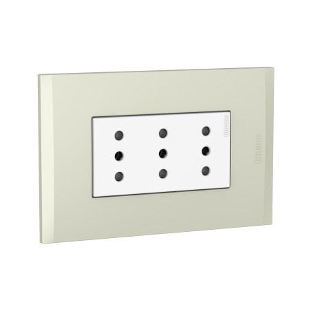 Placa Armada Triplex C/3 Enchufes 2P+T 10A Blanca PL3P Perla