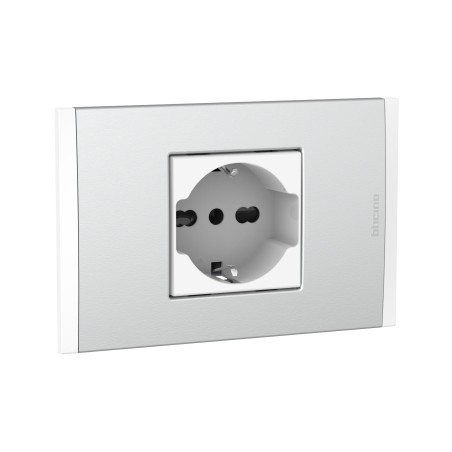 Placa Armada C/Toma Universal Schuko 10/16A Blanco PL2P Metal Aluminio