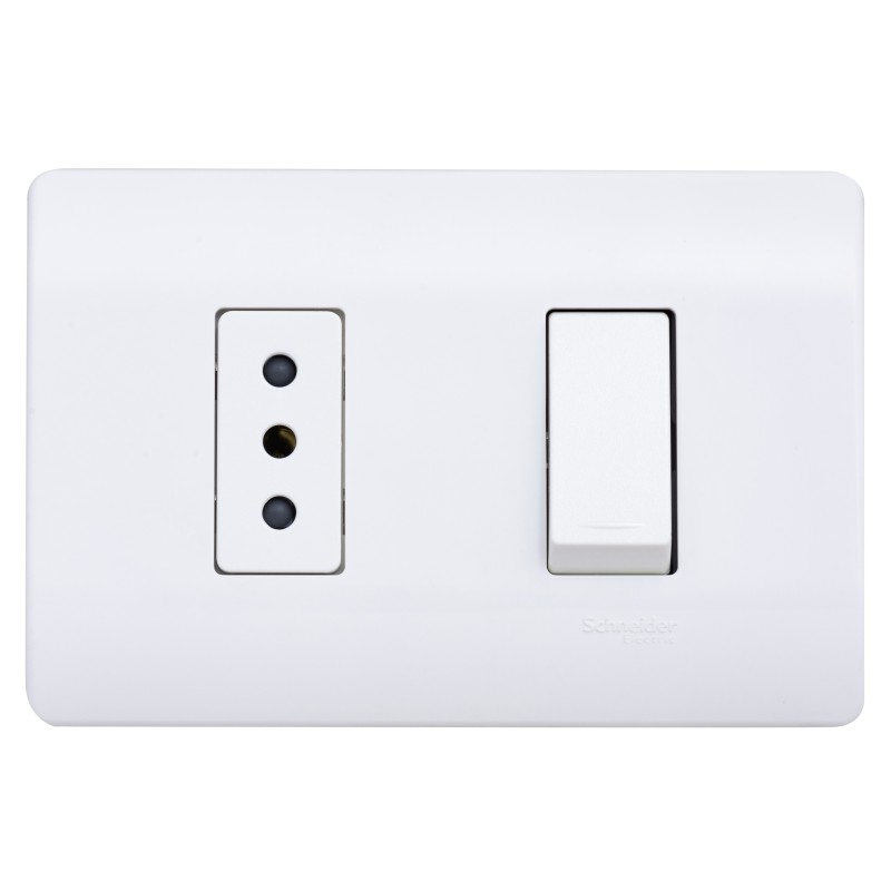 Placa Armada Doble C/Interruptor 9/12 - Enchufe 2P+T 10A Blanca