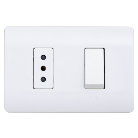 Placa Armada Doble C/Interruptor 9/12 - Enchufe 2P+T 10A Blanca