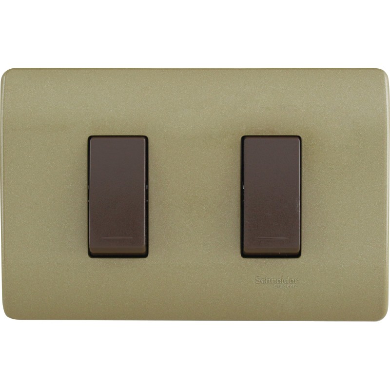 Placa Armada Doble C/Interruptor 9/15 Café/Dorado Schneider