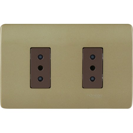 Placa Armada Triple C/3 Enchufes 2P+T 10A Café/Dorado Schneider