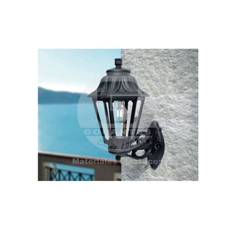 Farol Sobrepuesto Muro Negro Vidrio Opaco P/E-27 (Sin Amp.) Fumagalli