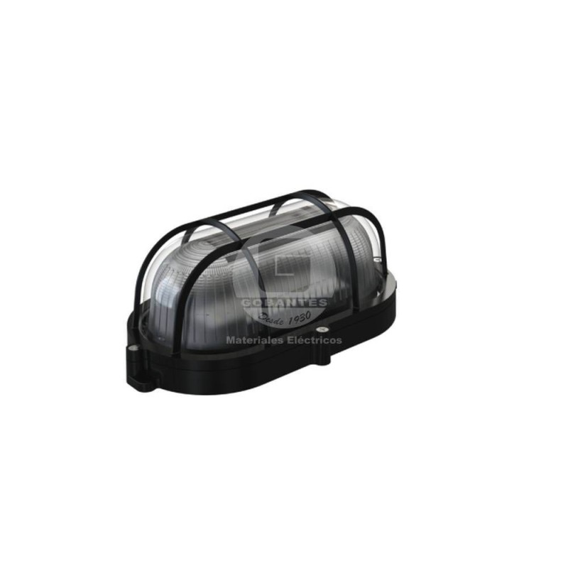 Apliqué Oval LED 7W C/Rejilla Luz Cálida AL + Vidrio IP 65 Negro Ekoline