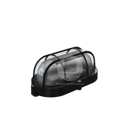 Apliqué Oval LED 7W C/Rejilla Luz Cálida AL + Vidrio IP 65 Negro Ekoline