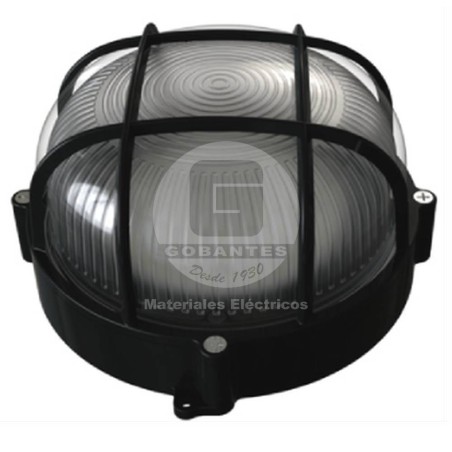 Apliqué Redondo LED 12W C/Rejilla Luz Cálida AL + Vidrio IP65 Negro Ekoline