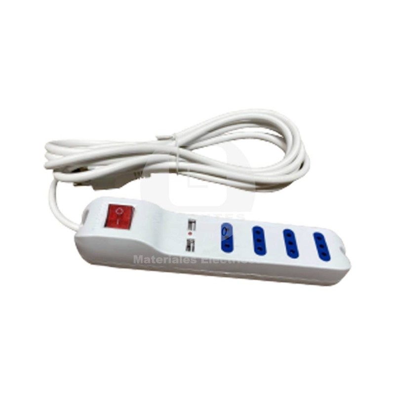 Alargador 4 pos 10A 2P+T 3m C/Switch y 2 USB Ekoline