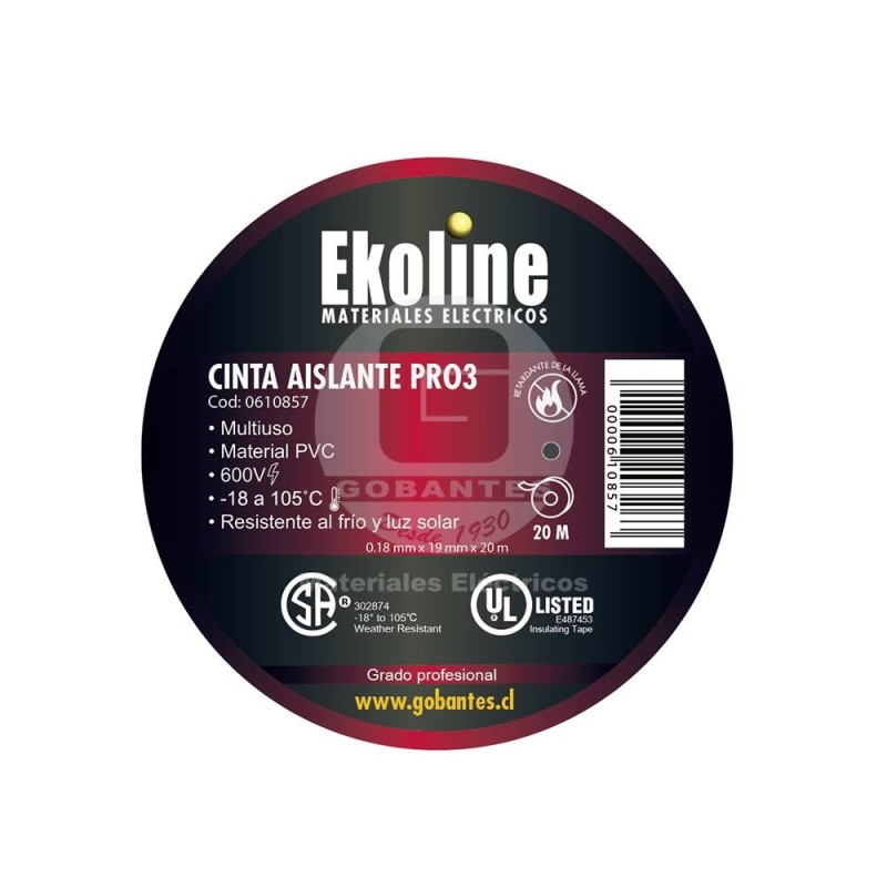 Cinta Electrica PRO3 19 mm x 20 mt Verde Ekoline