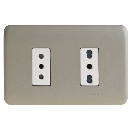 Placa Armada Doble C/Enchufes 2P+T 10/16A - 2P+T 10A Beige/Niquel