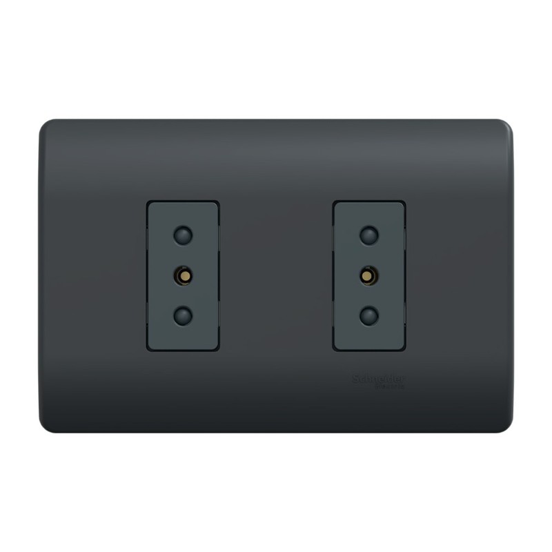Placa Genesis Armada C/Tomacorriente Doble 10A 2P+T - Black