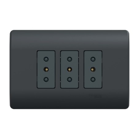 Placa Genesis Armada C/Tomacorriente Triple 10A 2P+T - Black