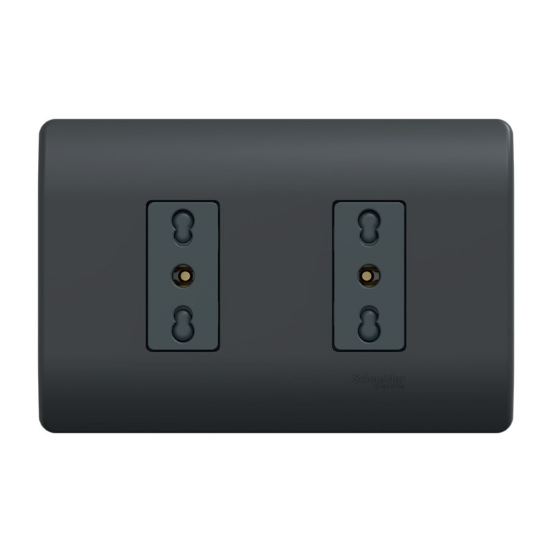 Placa Genesis Armada C/Tomacorriente Doble 10/16A 2P+T - Black