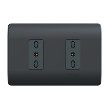 Placa Genesis Armada C/Tomacorriente Doble 10/16A 2P+T - Black