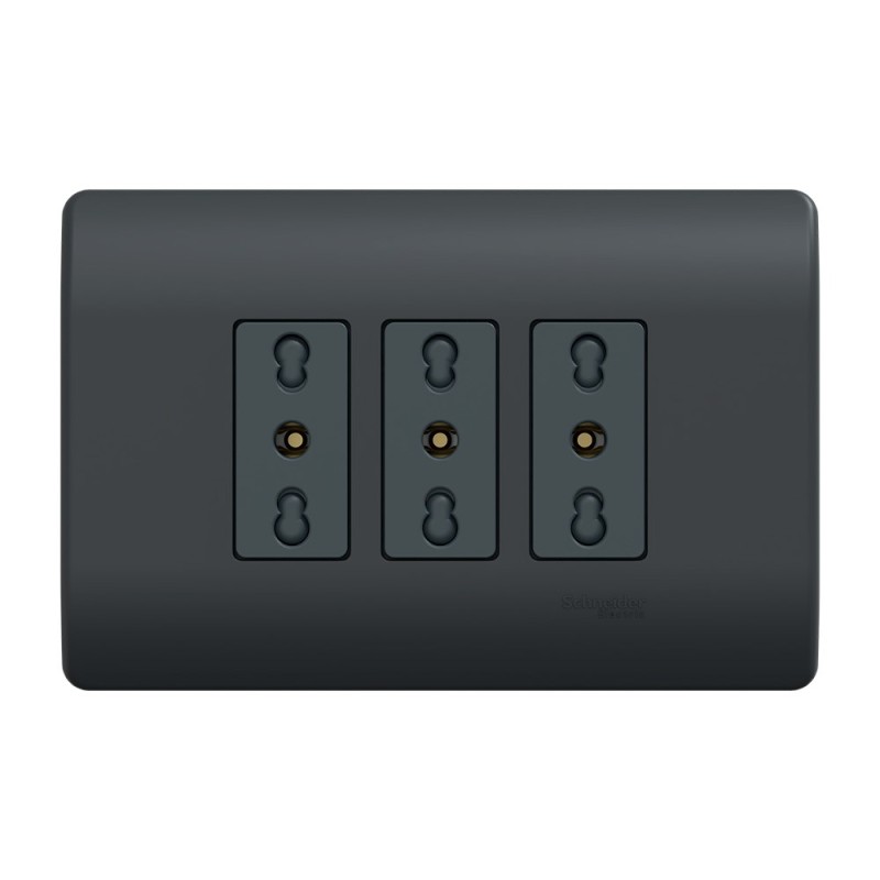 Placa Genesis Armada C/Tomacorriente Triple 10/16A 2P+T - Black