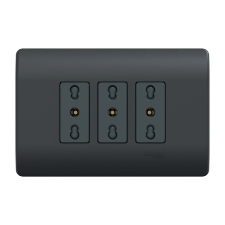 Placa Genesis Armada C/Tomacorriente Triple 10/16A 2P+T - Black