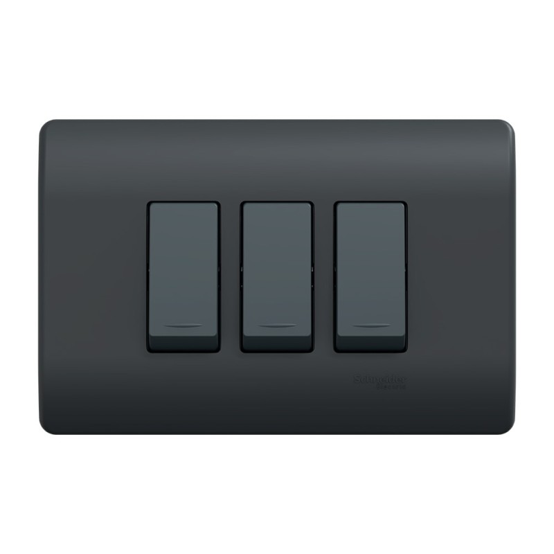 Placa Genesis Armada C/Interruptor Triple 9/32 16AX 250V - Black