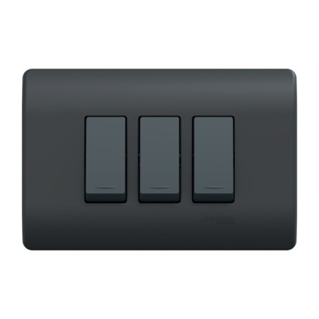 Placa Genesis Armada C/Interruptor Triple 9/32 16AX 250V - Black