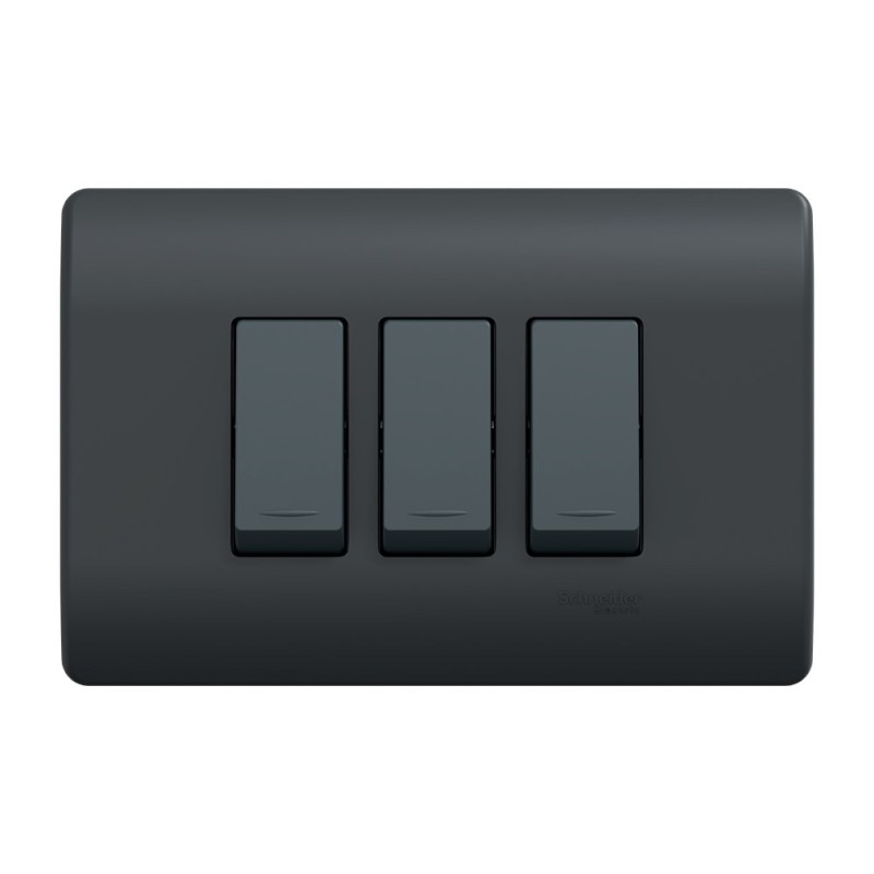 Placa Genesis Armada C/Interruptor Triple 9/24 16AX 250V - Black