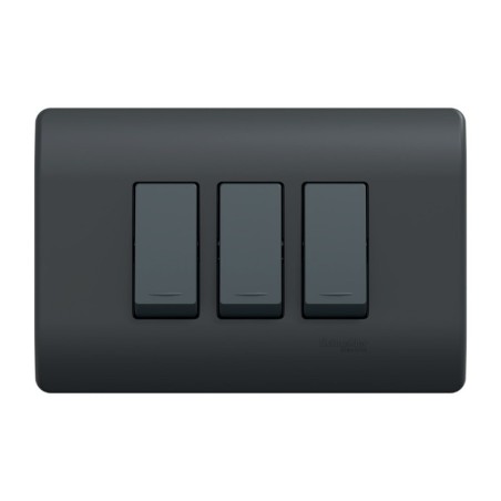 Placa Genesis Armada C/Interruptor Triple 9/24 16AX 250V - Black