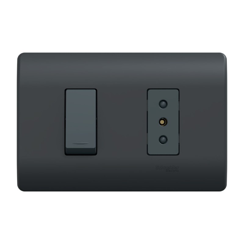 Placa Genesis Armada C/Interruptor 9/12 + Tomacorriente 10A 250V - Black