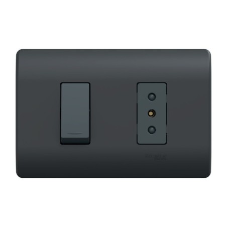 Placa Genesis Armada C/Interruptor 9/12 + Tomacorriente 10A 250V - Black