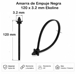 Amarra de Empuje (Muro) Negra 120 x 3.2 mm Ekoline