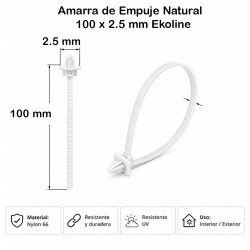 Amarra de Empuje (Muro) Natural 100 x 2.5 mm Ekoline
