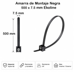 Amarra de Montaje Negra 165 x 7.5 mm Ekoline