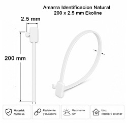 Amarra Identificación Natural 200 x 2.5 mm Ekoline