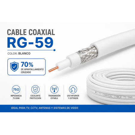 Cable Coaxial RG-59 Blanco Ekoline (Rollo 100 mts)