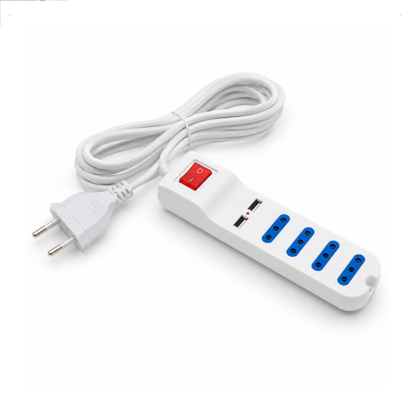 Alargador 4 pos 10A 2P+T 3m C/Switch y 2 USB Ekoline