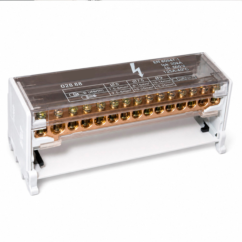 Borne Bipolar 125A 2 x 25 mm + 2 x 16 mm + 11 x 10 mm Ekoline